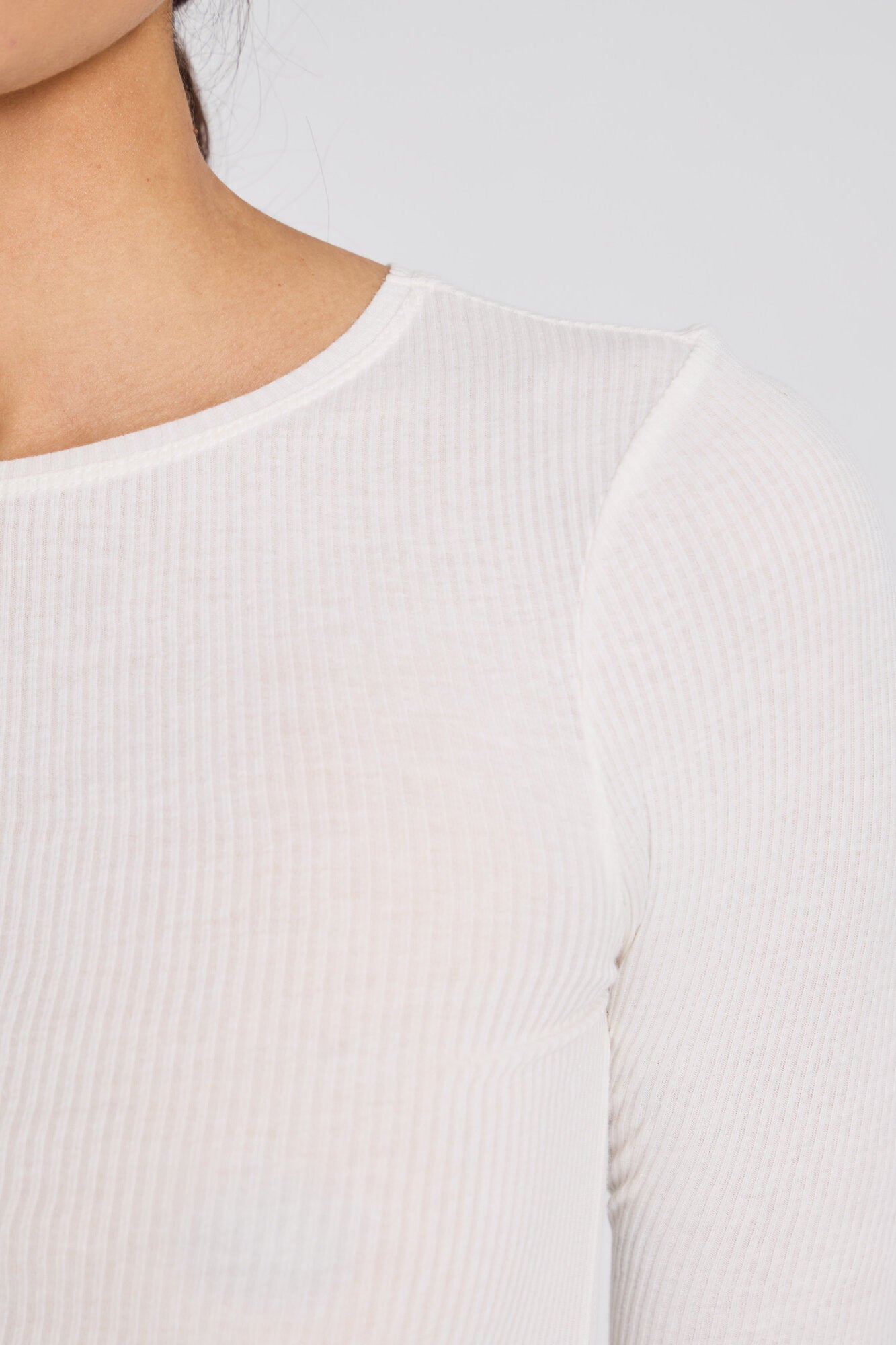 Lise rib langærmet t-shirt - Off White